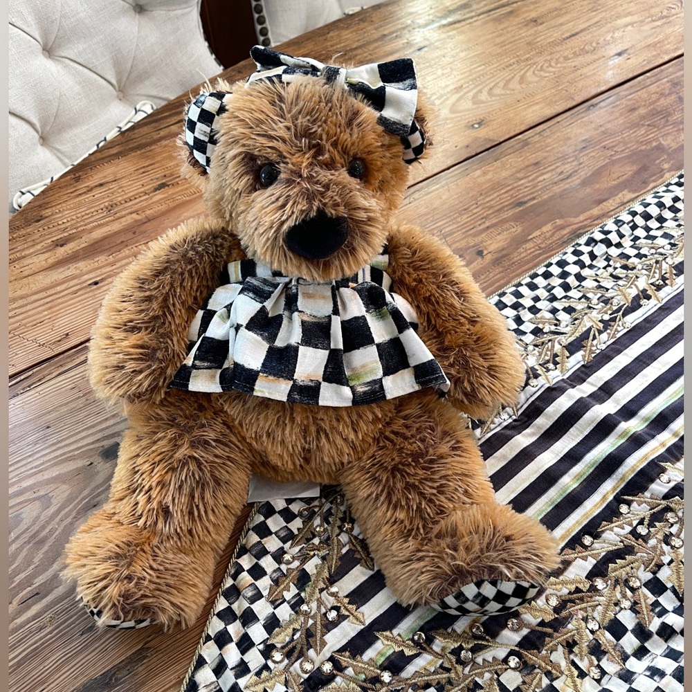 MacKenzie-Childs Kenzie Teddy Bear Courtly Pattern Check Outfit 13" sitting